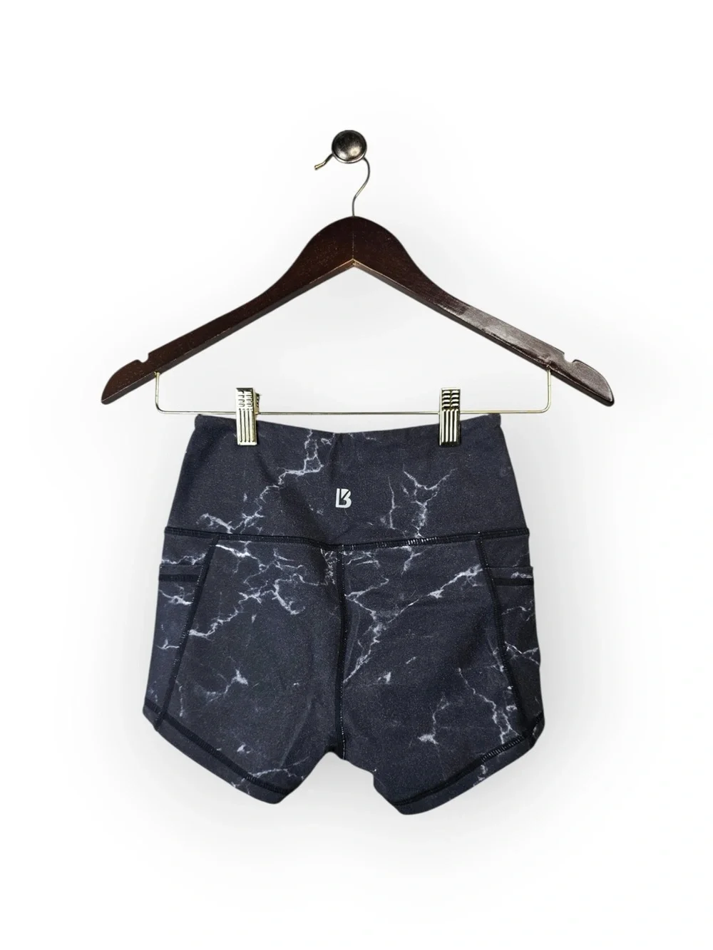 Buffbunny Black Marble High-Waisted Athletic Shorts with Pockets | Extra Small